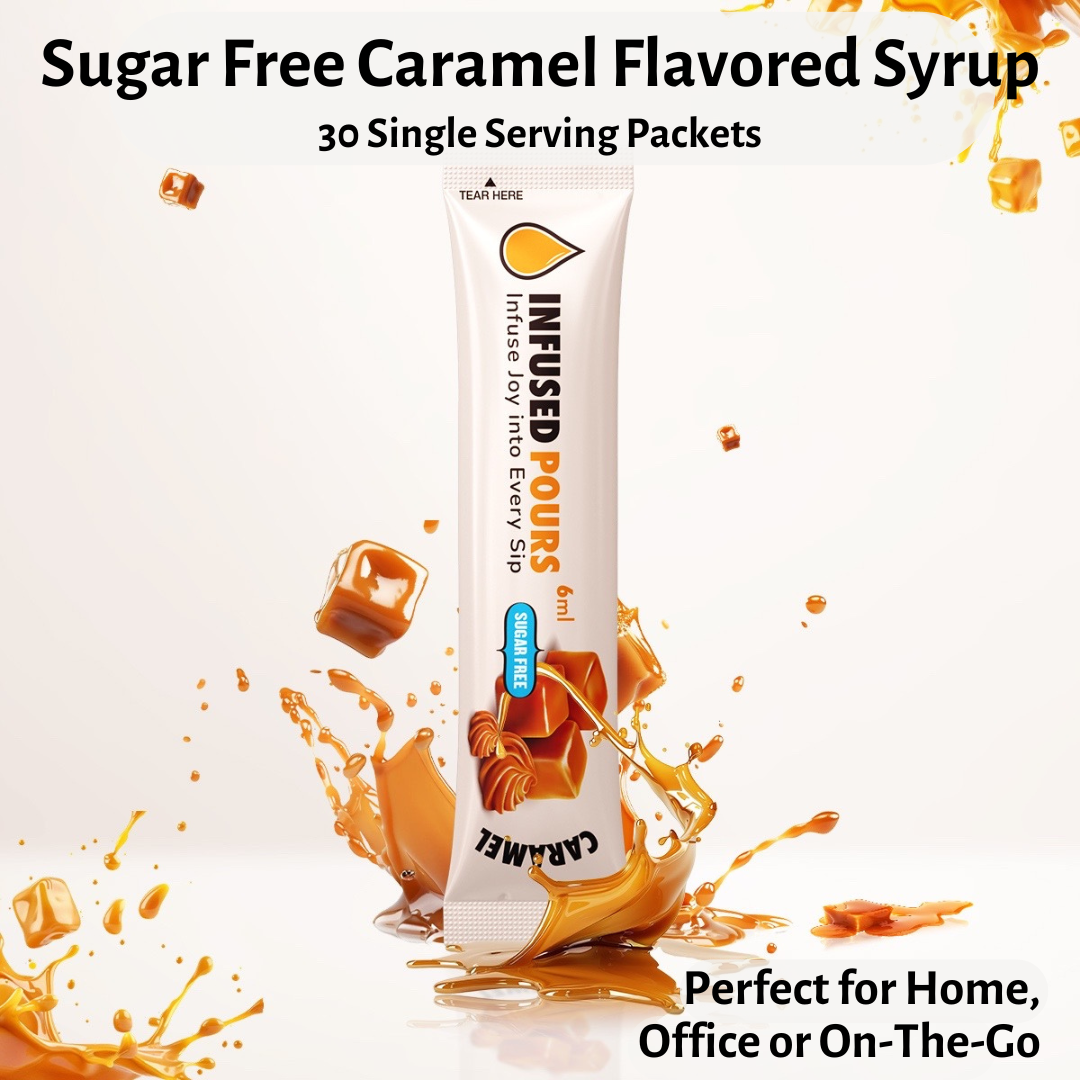 Infused Pours Sugar-Free Caramel Syrup Packets in Resealable Pouch | Single-Serve Coffee & Cocktail Flavoring