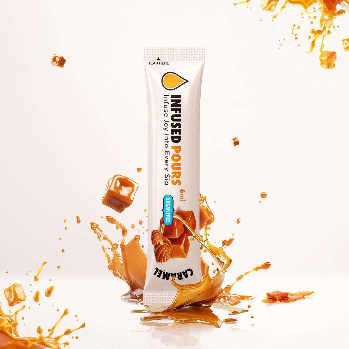 Infused Pours Sugar-Free Caramel Syrup Packets in Resealable Pouch | Single-Serve Coffee & Cocktail Flavoring